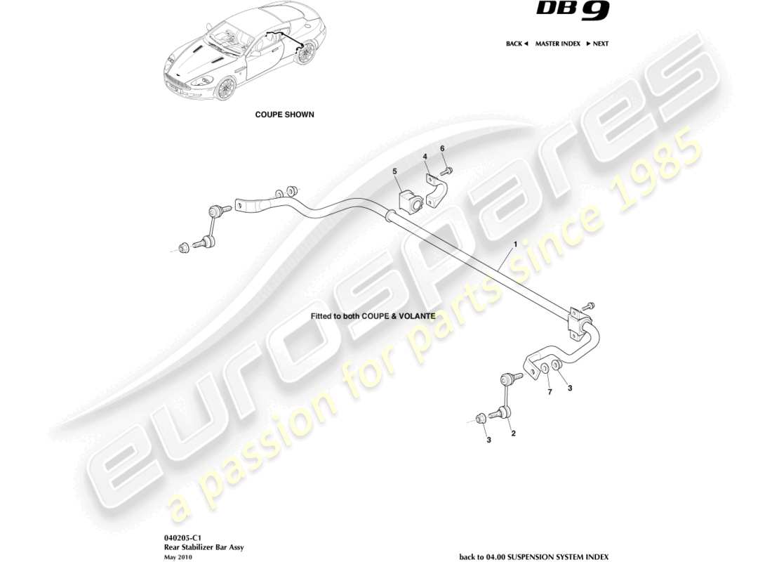 aston martin db9 (2009) rear stabiliser bar parts diagram