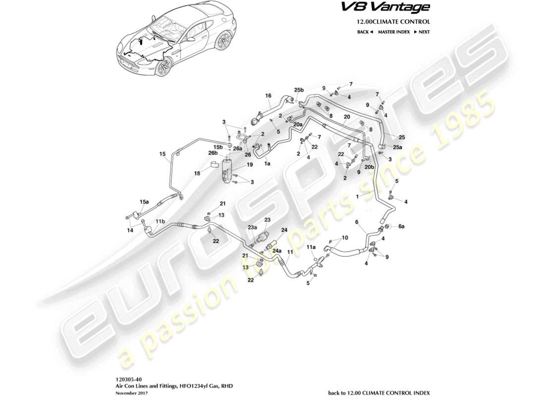 aston martin vantage gt8 (2017) air con lines, hfo1234yf gas, rhd part diagram