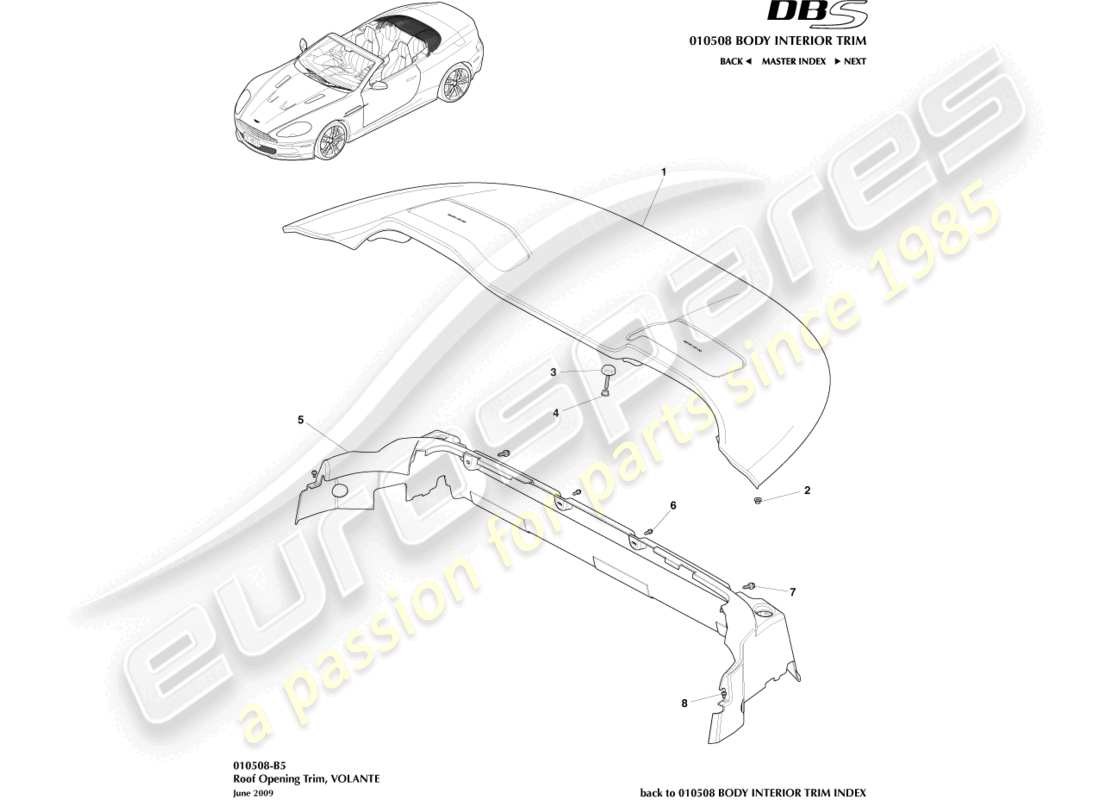 aston martin dbs (2013) roof opening trim part diagram