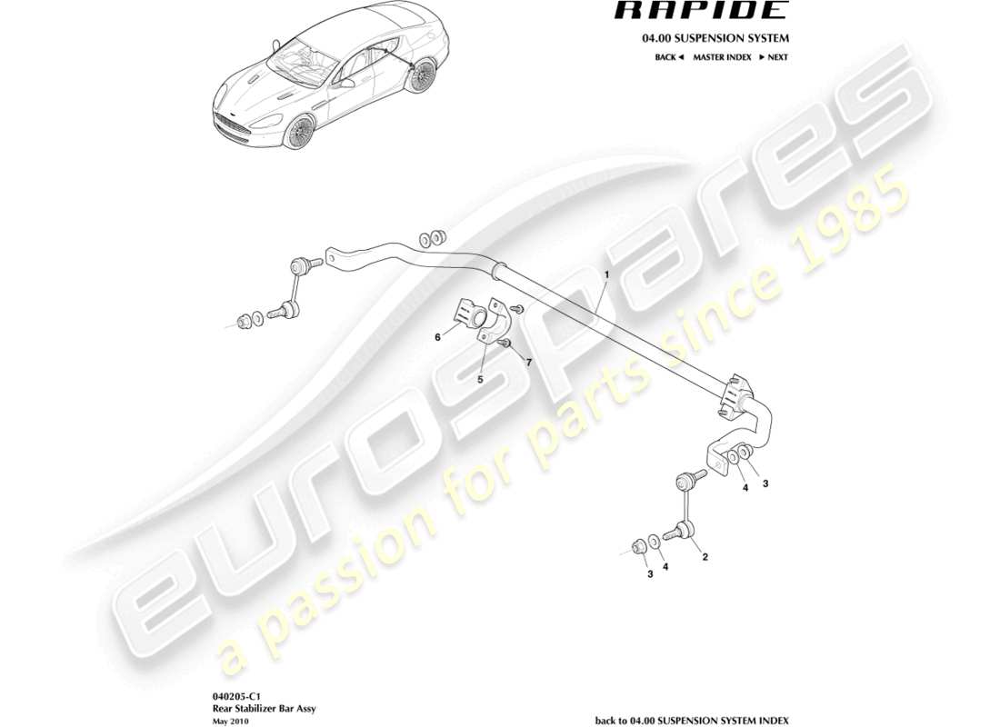 aston martin rapide (2013) rear stabiliser bar parts diagram