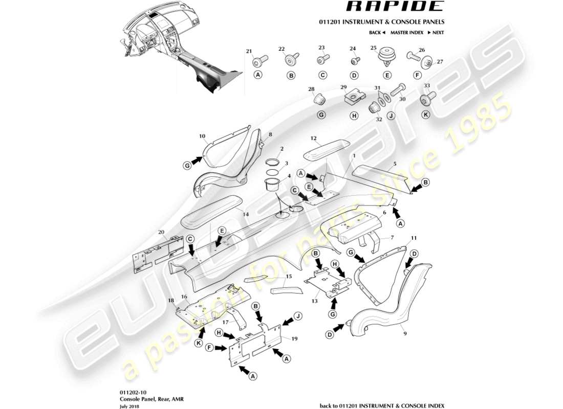 VIEW PARTS DIAGRAMS FROM THE ASTON MARTIN RAPIDE PARTS CATALOGUE a part diagram from the aston martin rapide parts catalogue
