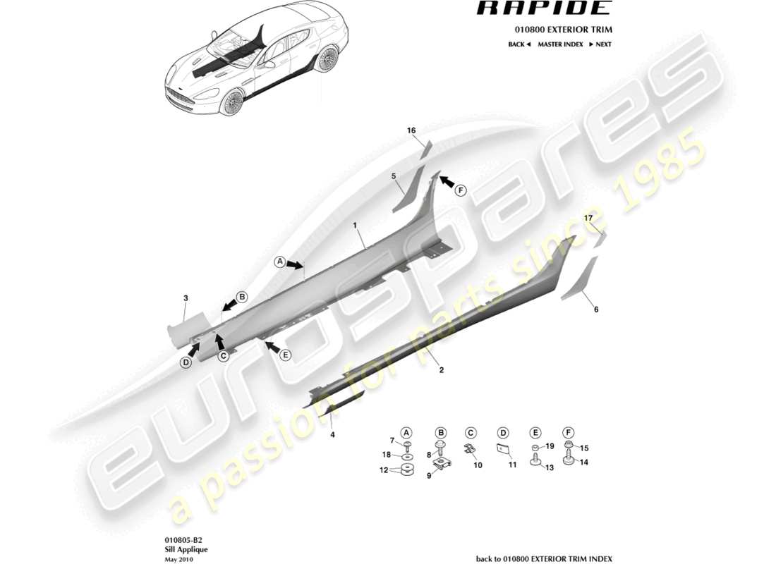 a part diagram from the aston martin rapide (2011) parts catalogue