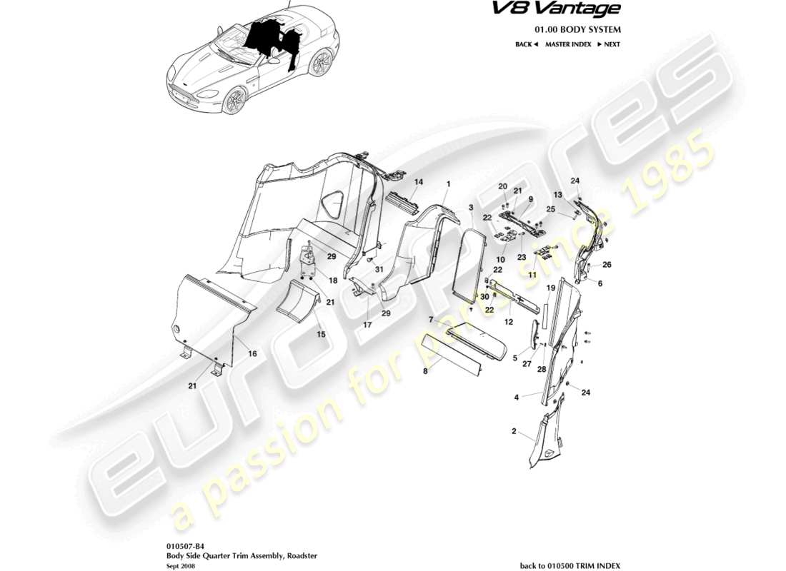 a part diagram from the aston martin v8 vantage (2016) parts catalogue