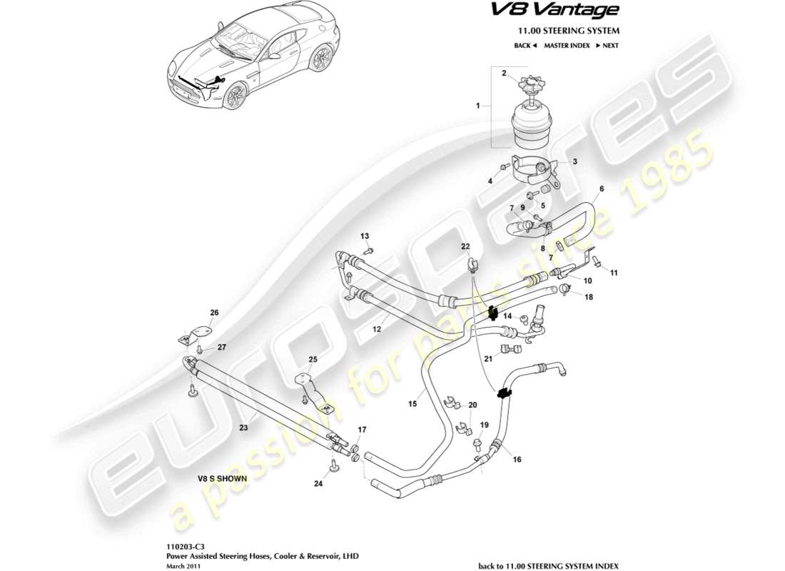 a part diagram from the aston martin v8 vantage parts catalogue