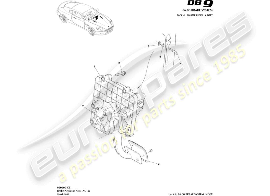 aston martin db9 (2009) brake actuator assembly, auto parts diagram