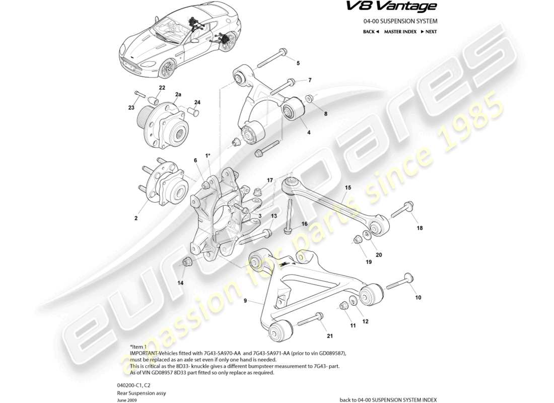 aston martin v8 vantage (2006) rear suspension assembly parts diagram