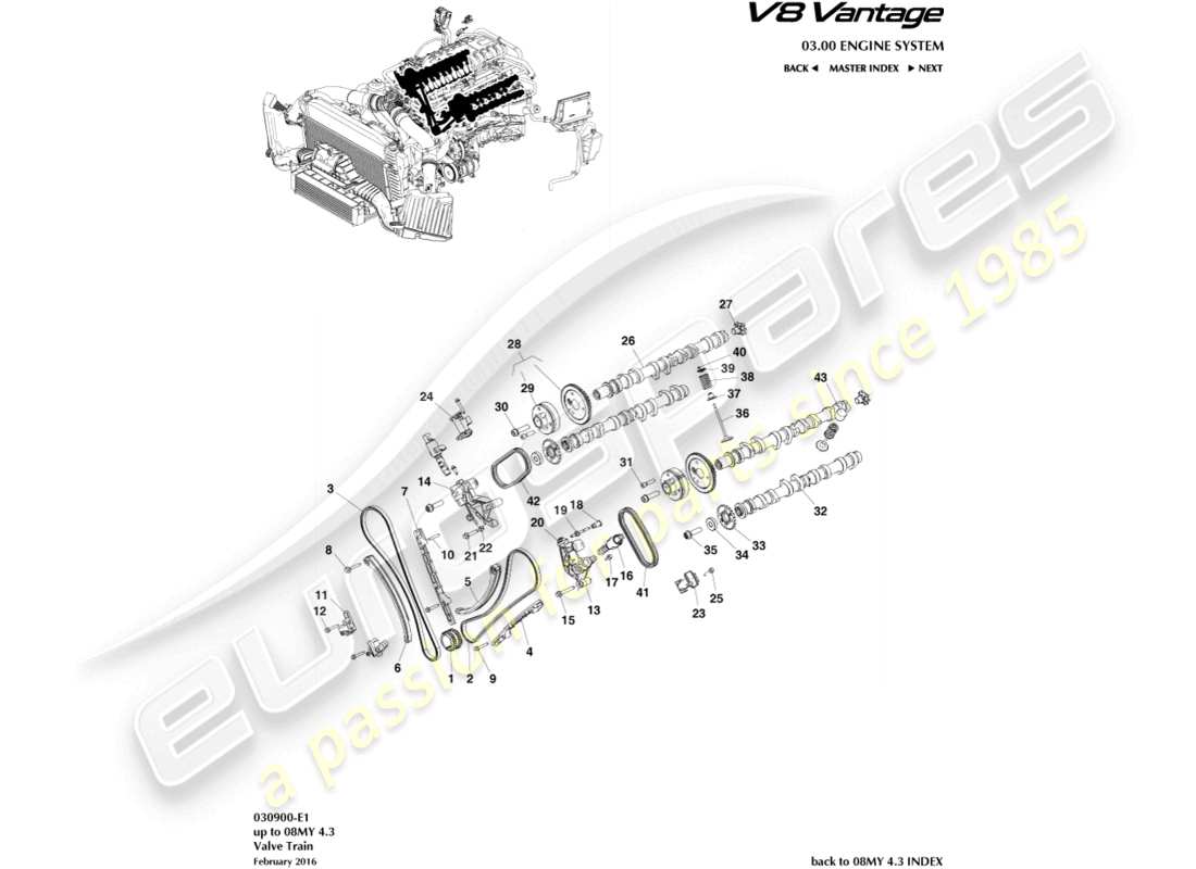 aston martin v8 vantage (2017) valve train part diagram