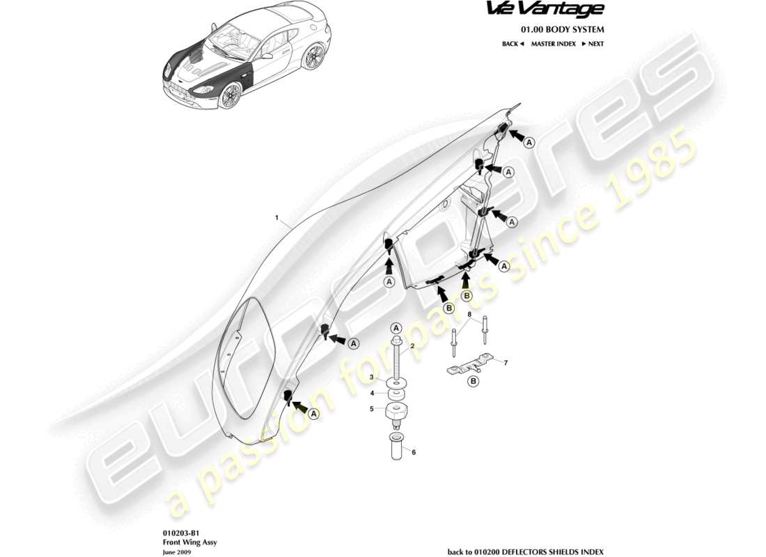 aston martin v12 vantage (2013) front wing assembly part diagram