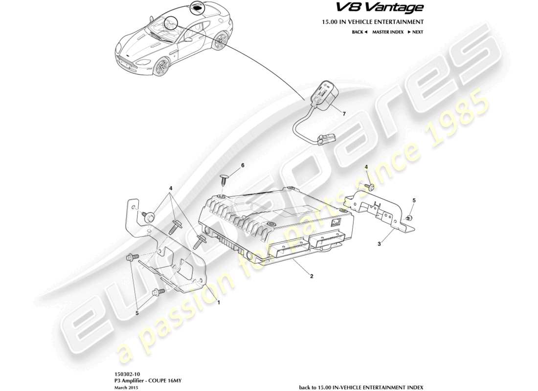 aston martin v8 vantage (2017) p3 amplifier, coupe part diagram