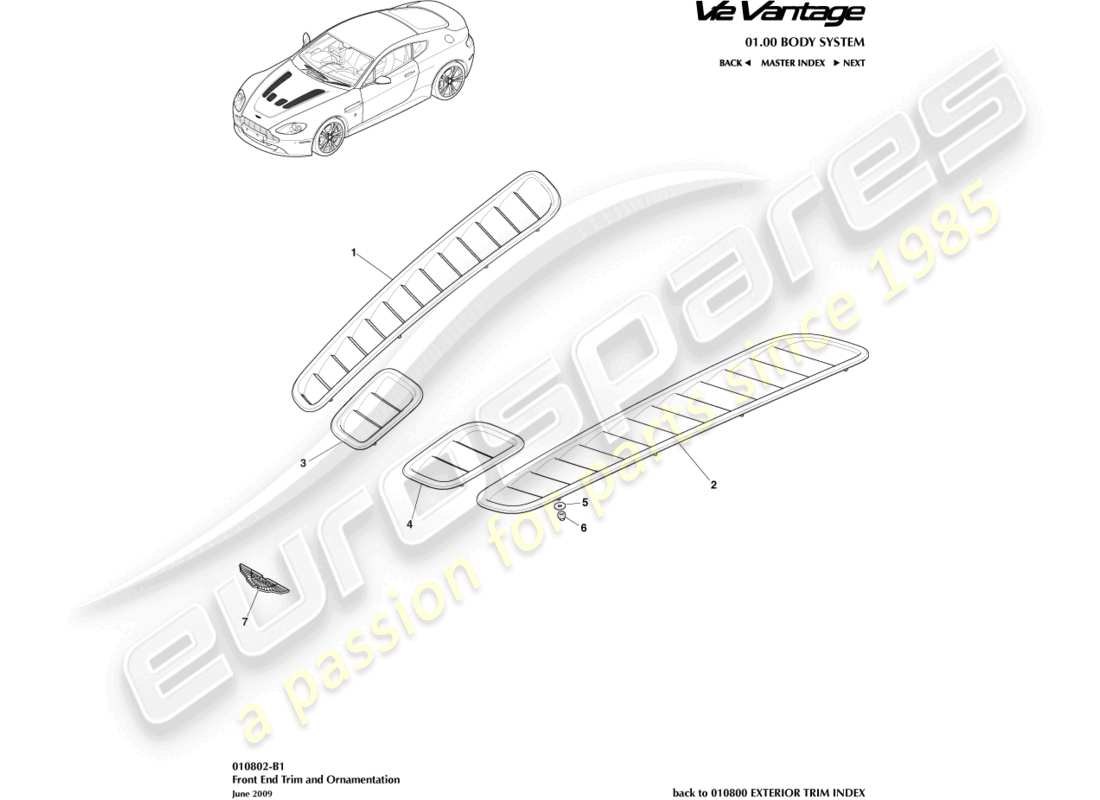 aston martin v12 vantage (2011) front end trim part diagram