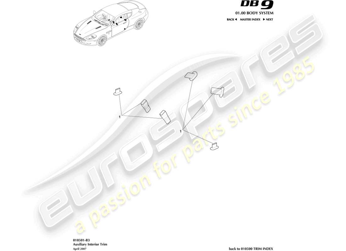aston martin db9 (2010) auxiliary interior trim parts diagram