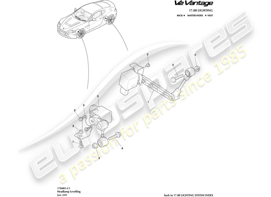 aston martin v12 vantage (2010) headlamp leveling part diagram