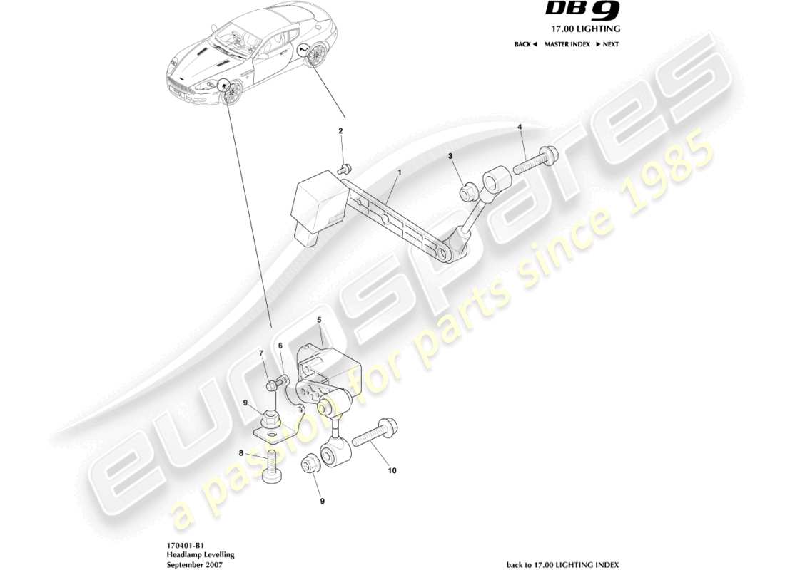 aston martin db9 (2007) headlamp leveling parts diagram