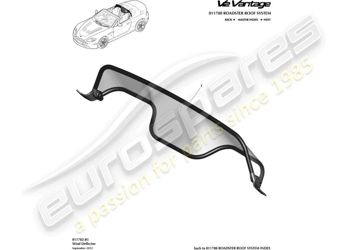 aston martin v12 vantage (2010) wind deflector part diagram