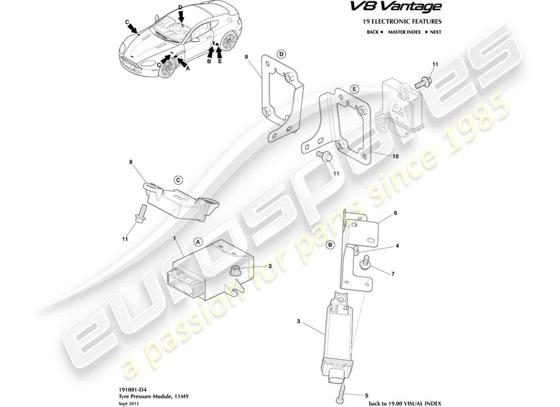 aston martin v8 vantage (2017) tyre pressure module, 11my part diagram