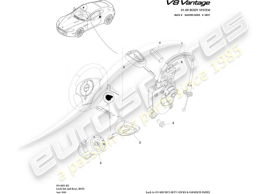 aston martin vantage gt8 (2017) lock set and keys, rhd part diagram