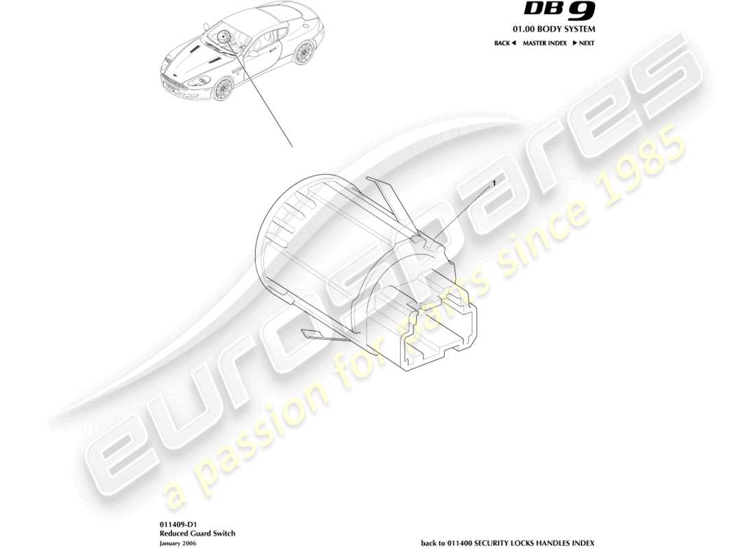 aston martin db9 (2009) reduced guard switch parts diagram