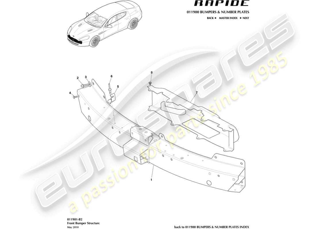 aston martin rapide (2013) front bumper structure parts diagram