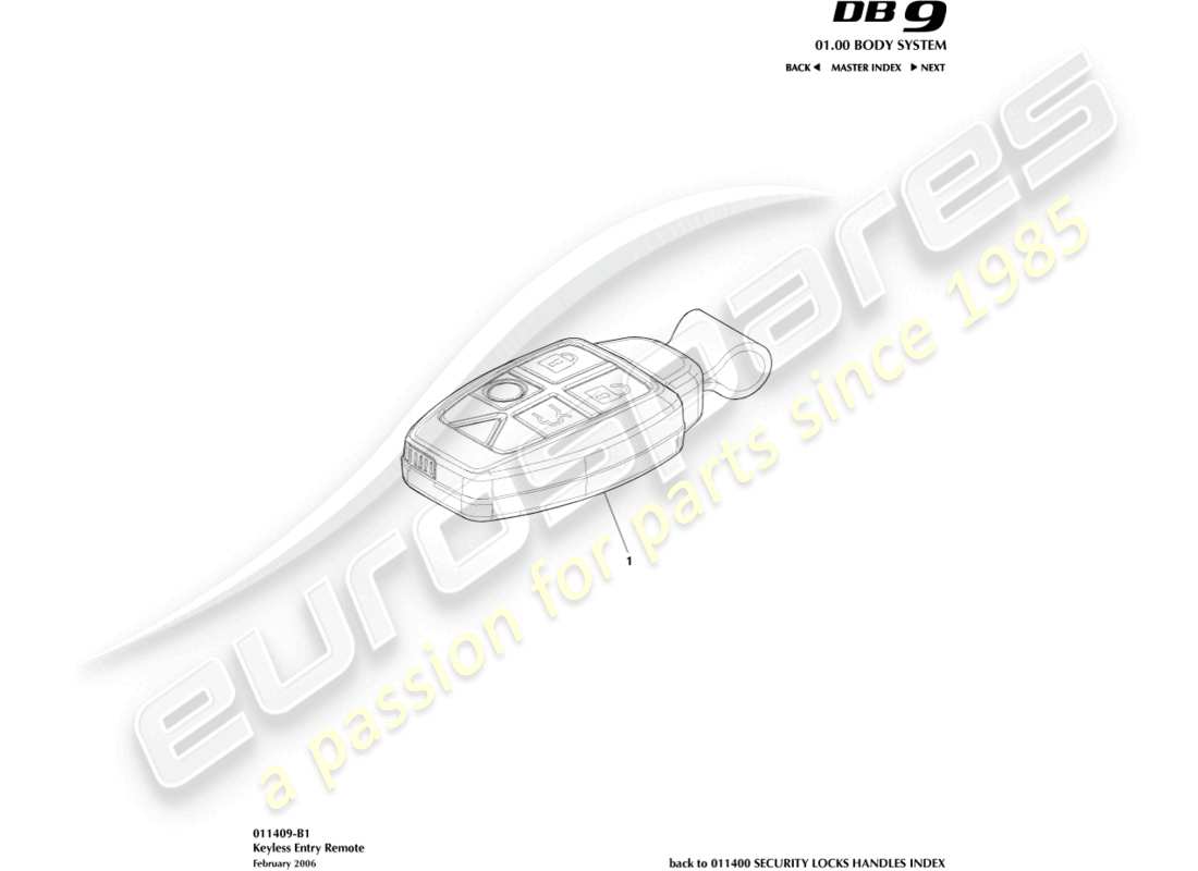 aston martin db9 (2009) keyless entry remote parts diagram