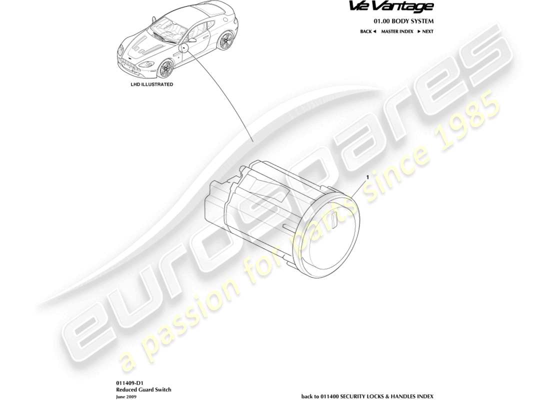 aston martin v12 vantage (2013) reduced guard switch part diagram