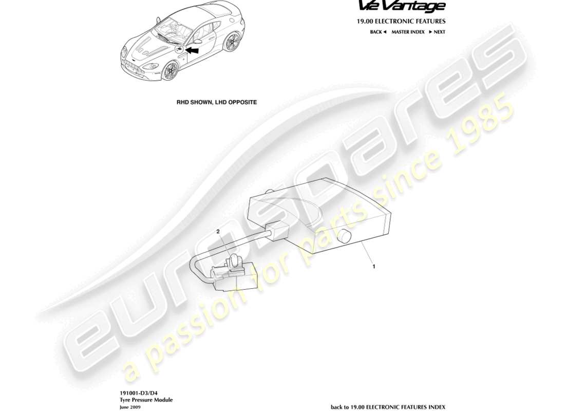 aston martin v12 vantage (2013) tyre pressure module part diagram