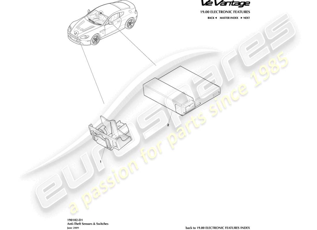 aston martin v12 vantage (2013) anti-theft sensors & switches part diagram