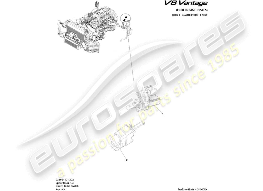 aston martin v8 vantage (2011) clutch pedal switch part diagram
