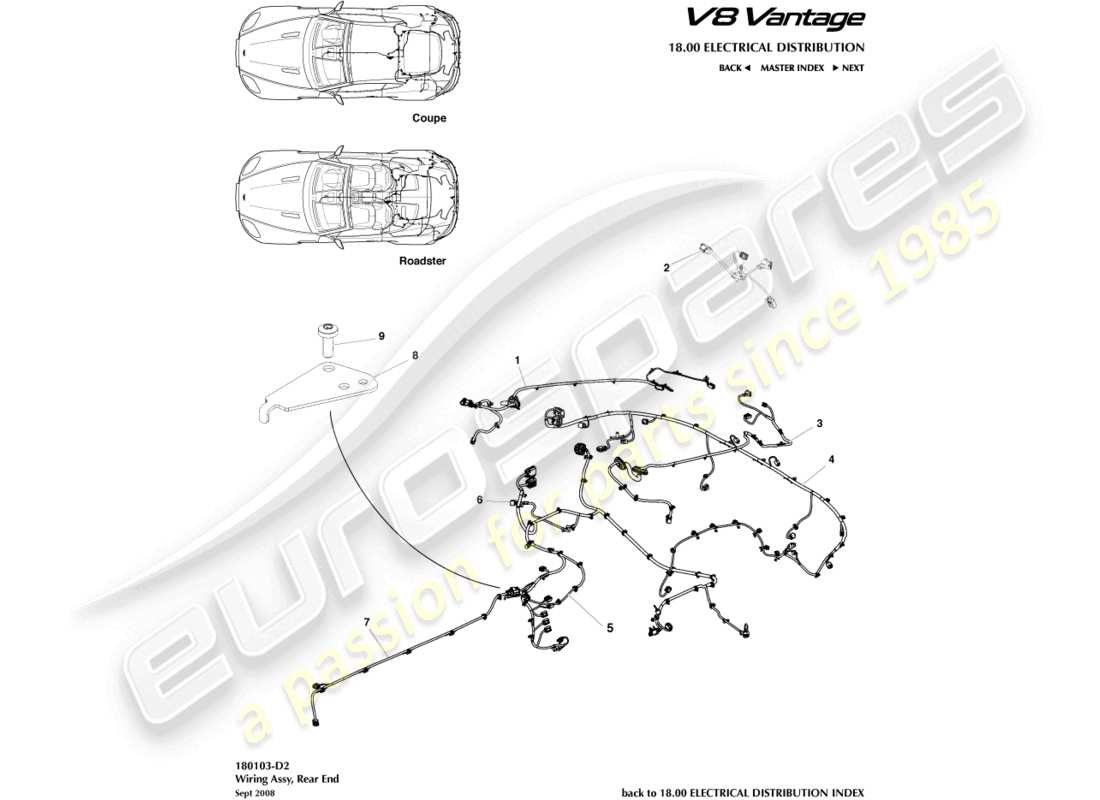 aston martin v8 vantage (2011) rear end harness part diagram
