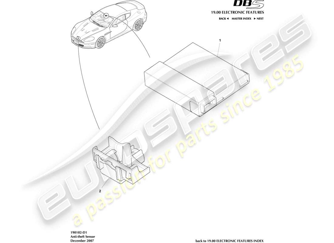 aston martin dbs (2007) anti-theft sensors & switches parts diagram