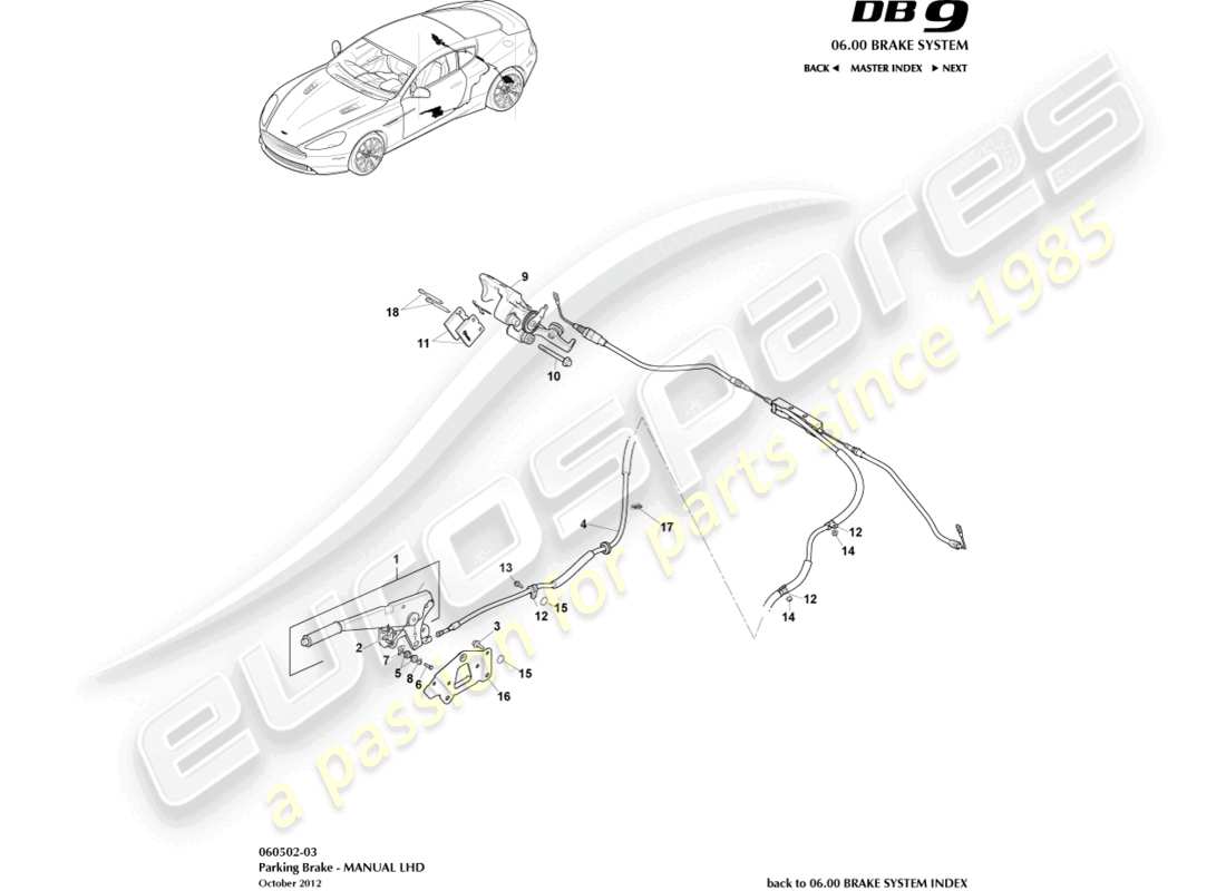 aston martin db9 (2016) parking brake, lhd parts diagram