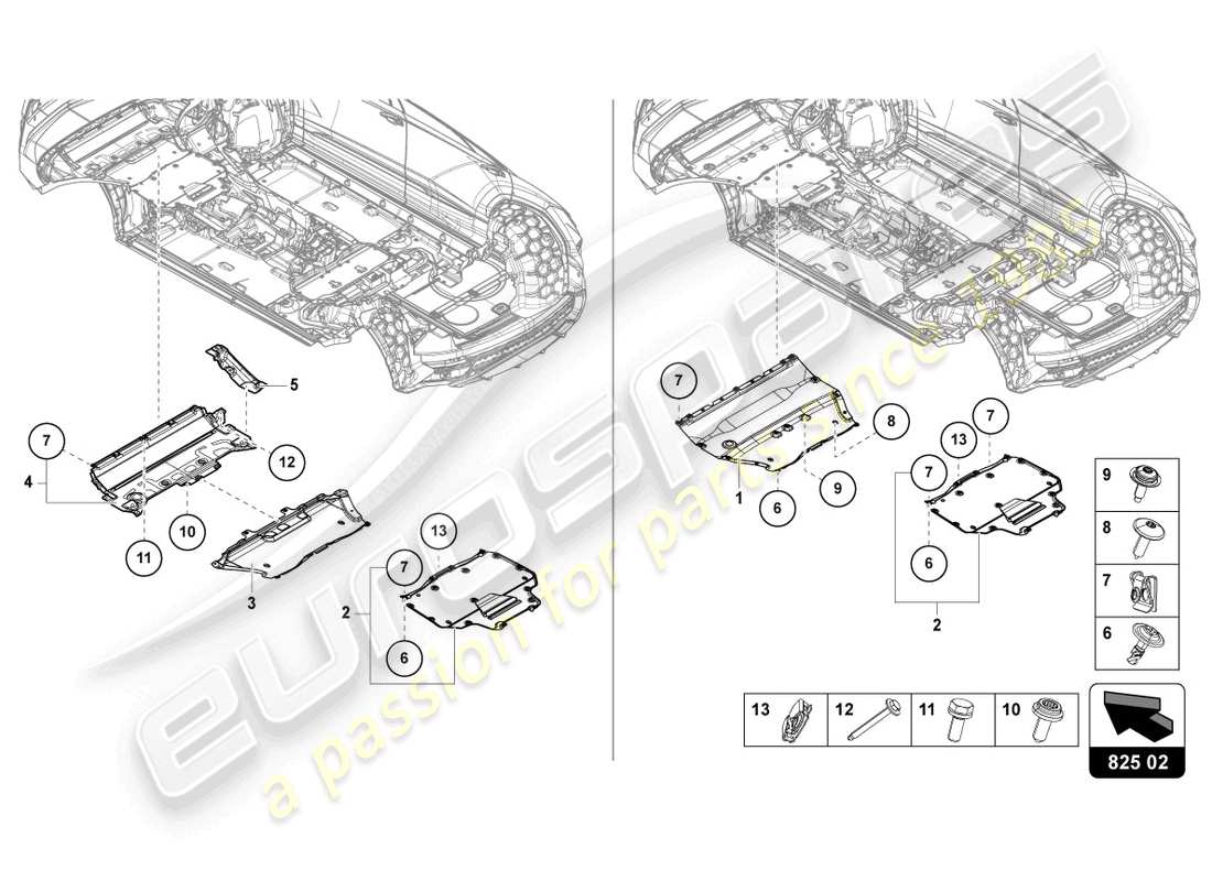 lamborghini urus performante (2024) underbody trim parts diagram