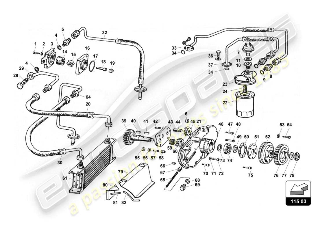 lamborghini countach 25th anniversary (1989) pump and oil system parts diagram