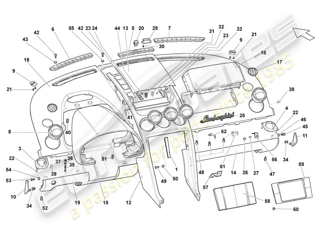 lamborghini lp560-4 coupe (2011) dashboard parts diagram