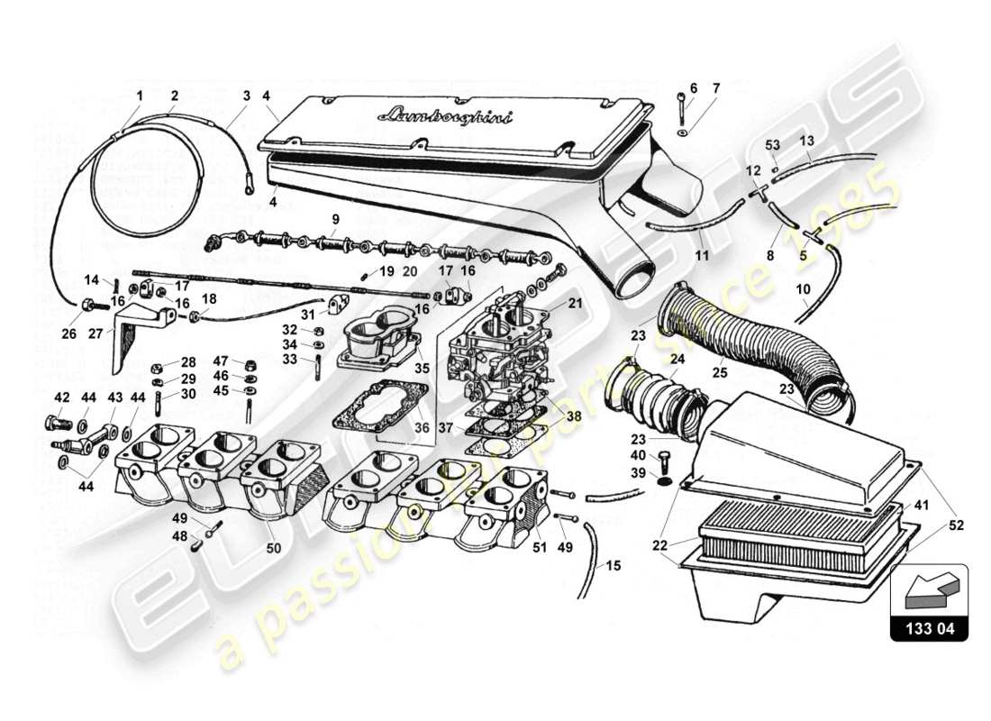 a part diagram from the Lamborghini Countach 25th Anniversary (1989) parts catalogue
