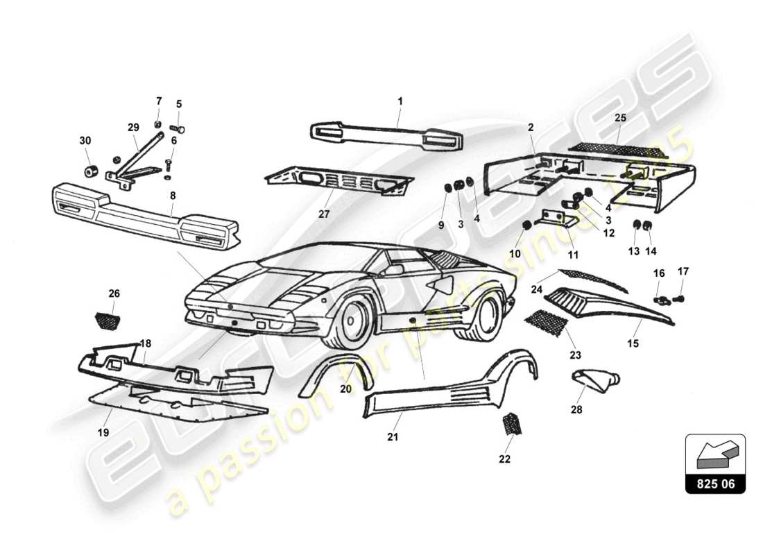 a part diagram from the lamborghini countach parts catalogue