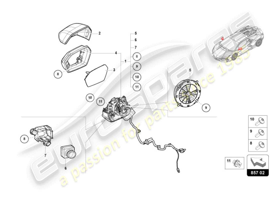 lamborghini revuelto coupe (2024) exterior mirror parts diagram