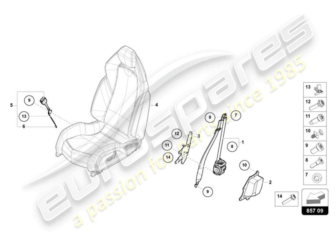 lamborghini revuelto coupe (2024) three-point safety belt parts diagram