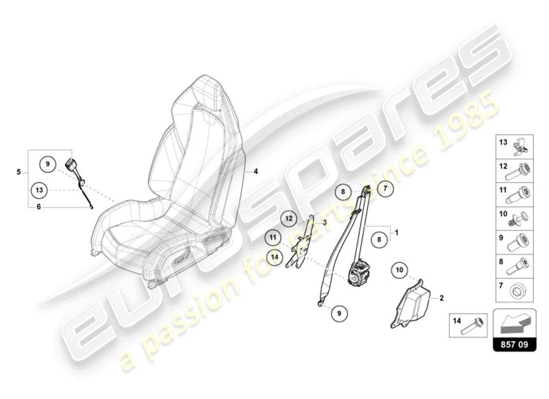lamborghini revuelto coupe (2024) three-point safety belt part diagram