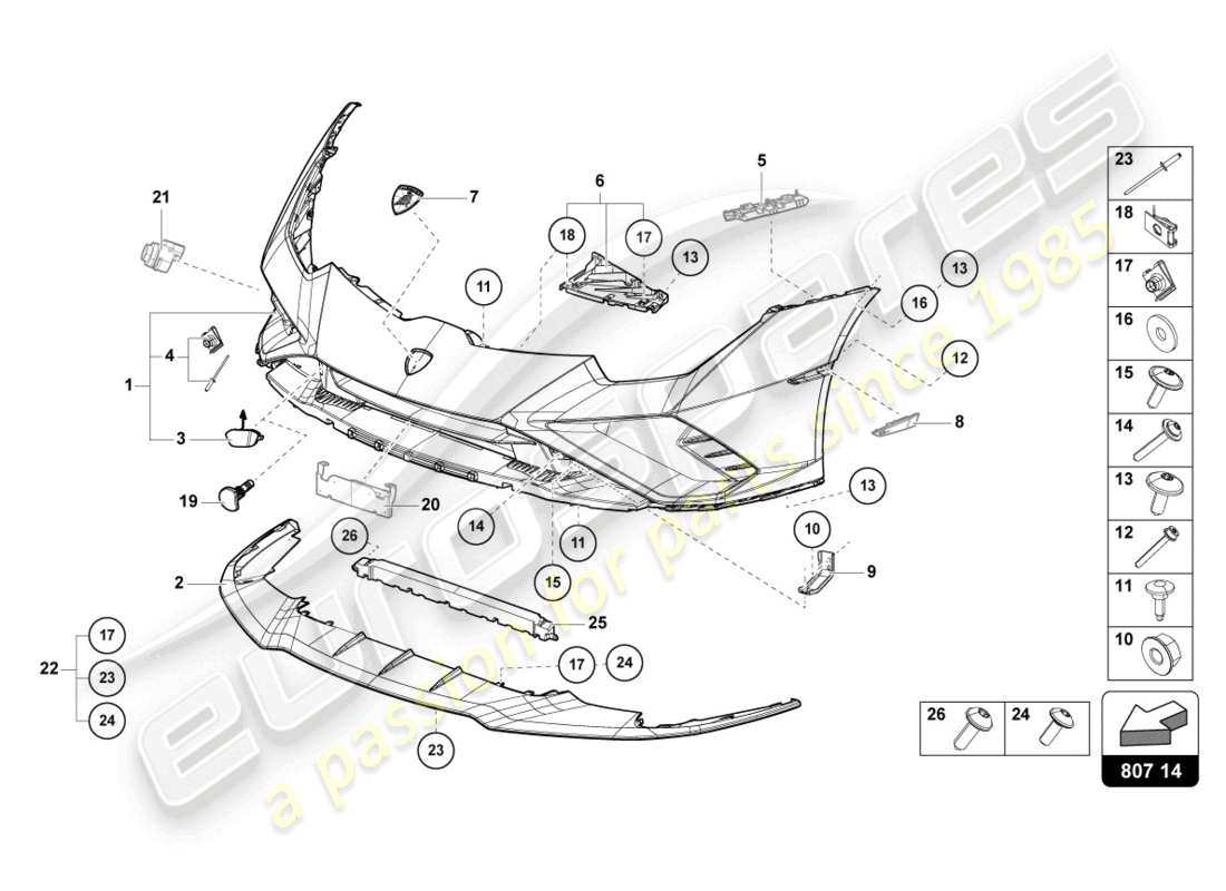 lamborghini 2021 (evo spyder 2wd) bumper front part diagram