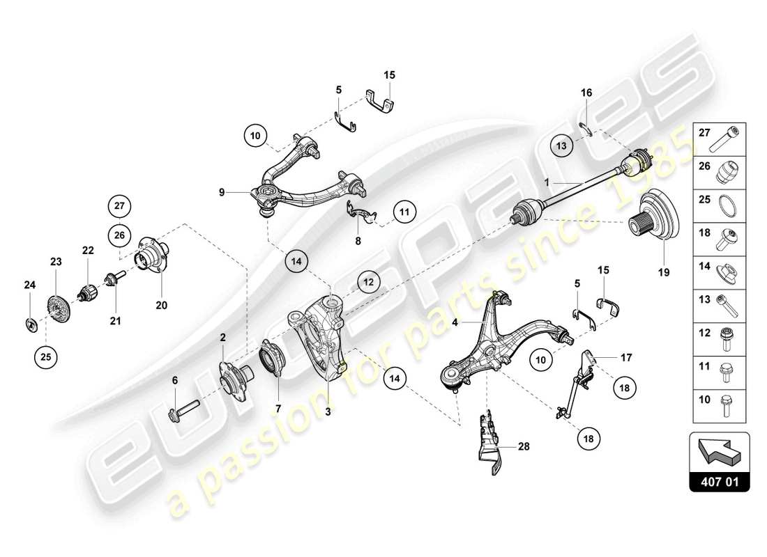 lamborghini evo coupe 2wd (2023) axle shaft front parts diagram