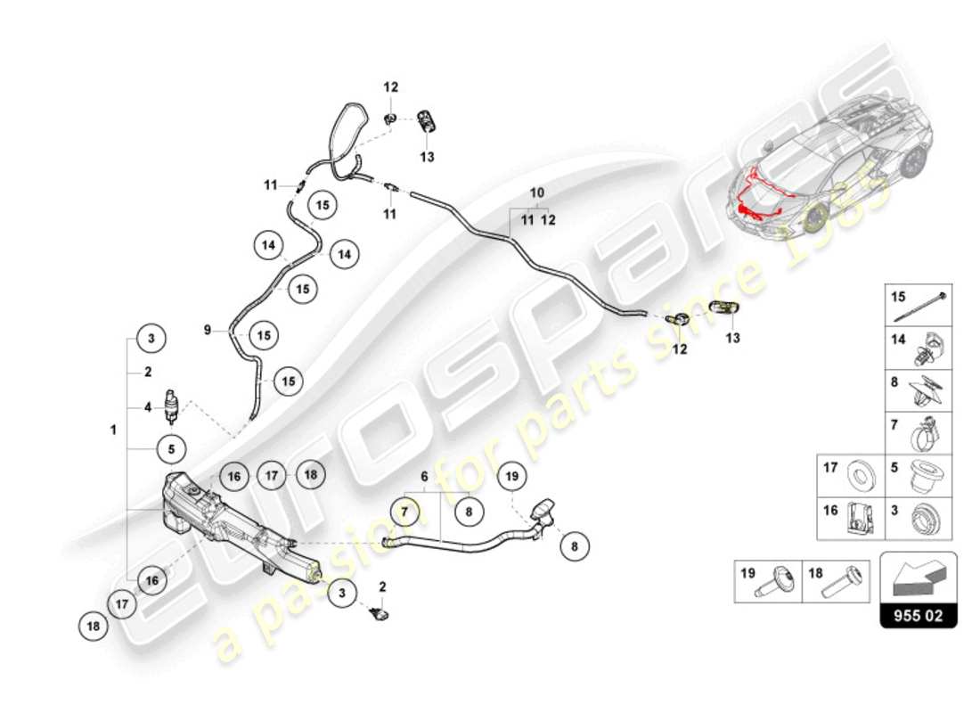 lamborghini revuelto coupe (2024) windscreen washer system parts diagram