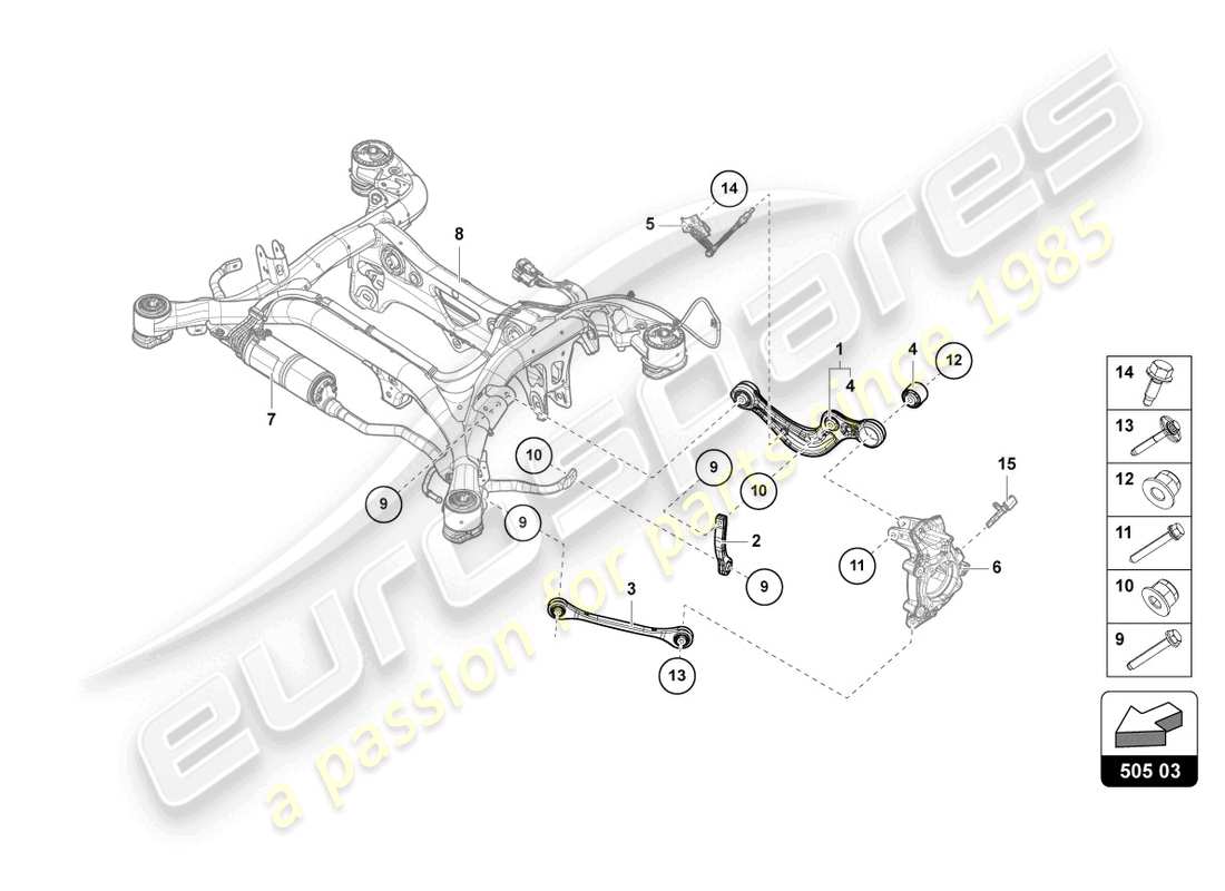 lamborghini urus performante (2024) suspension rear parts diagram