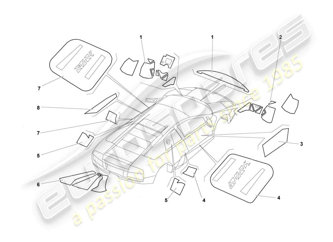 VIEW PARTS DIAGRAMS FROM THE LAMBORGHINI MURCIELAGO PARTS CATALOGUE a part diagram from the lamborghini murcielago parts catalogue
