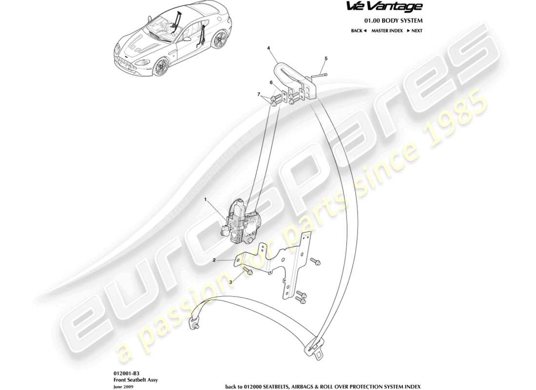 aston martin v12 vantage (2011) front seat belts part diagram
