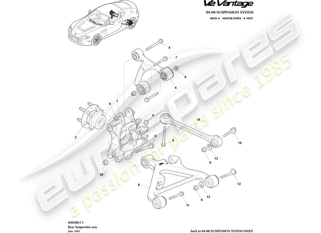 aston martin v12 vantage (2010) rear suspension assembly part diagram