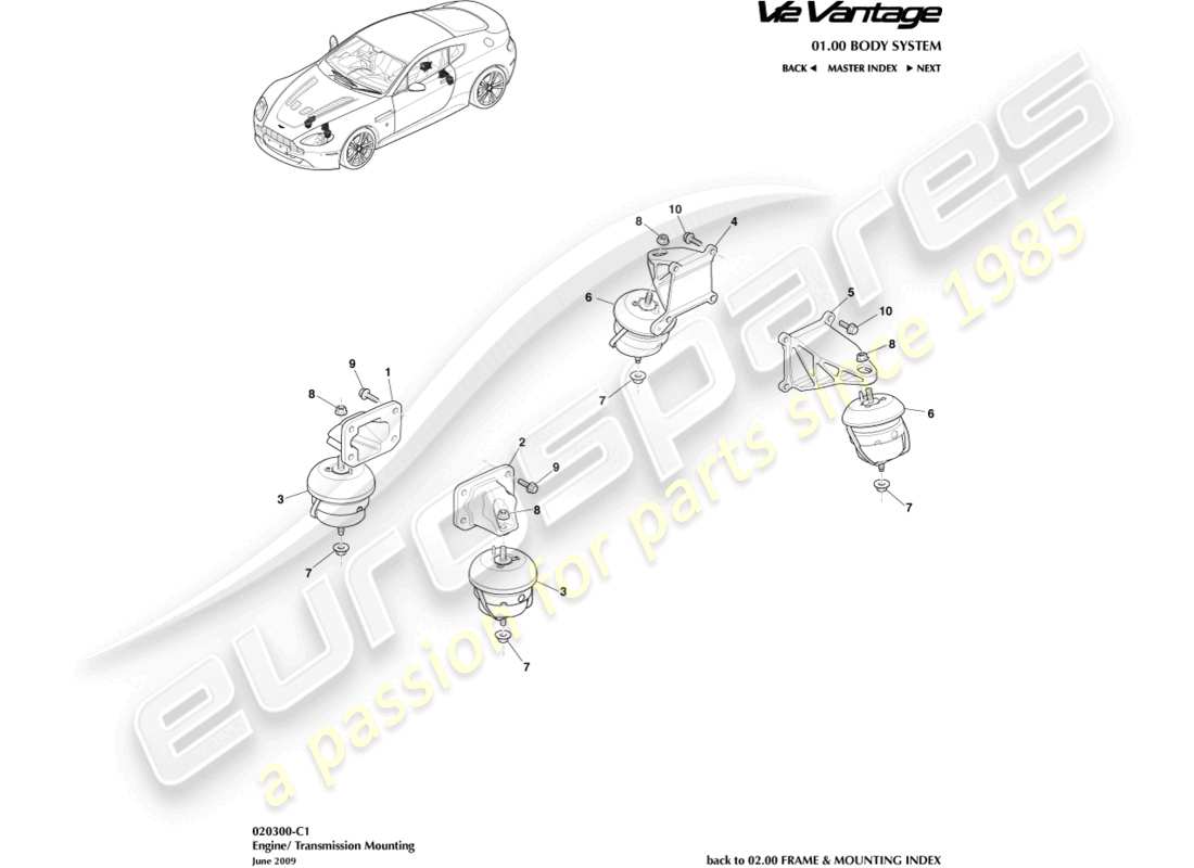 aston martin v12 vantage (2011) engine mountings part diagram