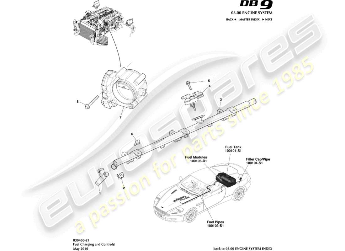 aston martin db9 (2007) fuel charging & control part diagram