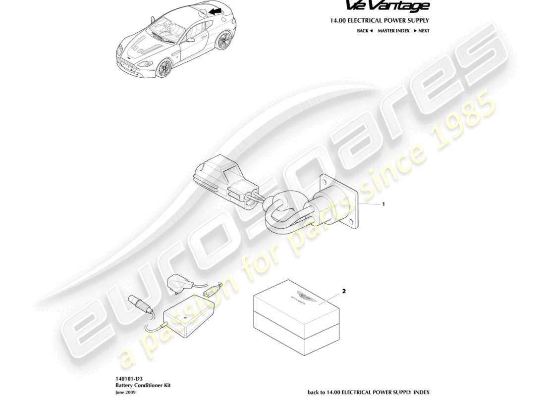 aston martin v12 vantage (2013) battery conditioner kit part diagram
