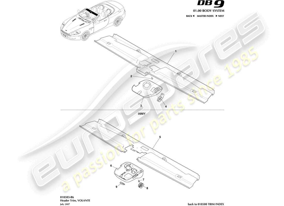 a part diagram from the Aston Martin DB9 (2006) parts catalogue