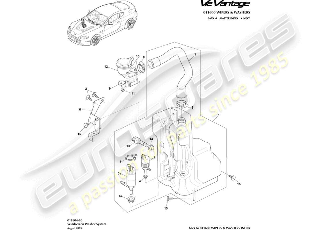 aston martin v12 vantage (2010) washer bottle part diagram